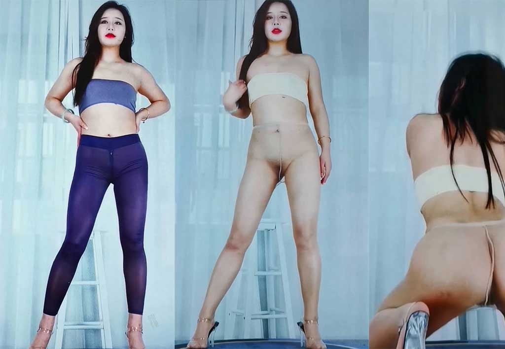 烈焰红唇 超薄透明丝袜 顶胯板凳舞