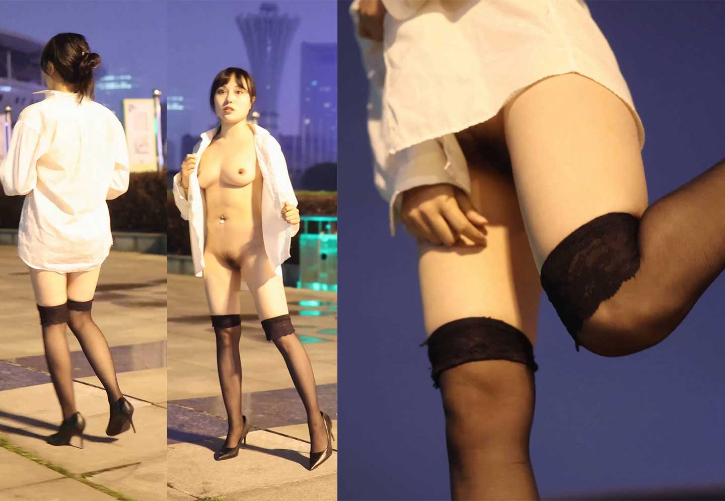 唯美大尺度街拍 性感露三点